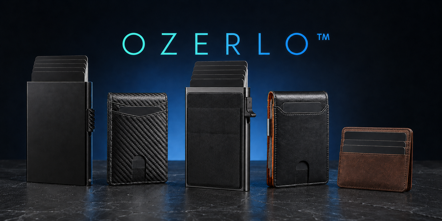 Ozerlo minimalist wallets in slim metal, carbon fiber and compact card holder designs
