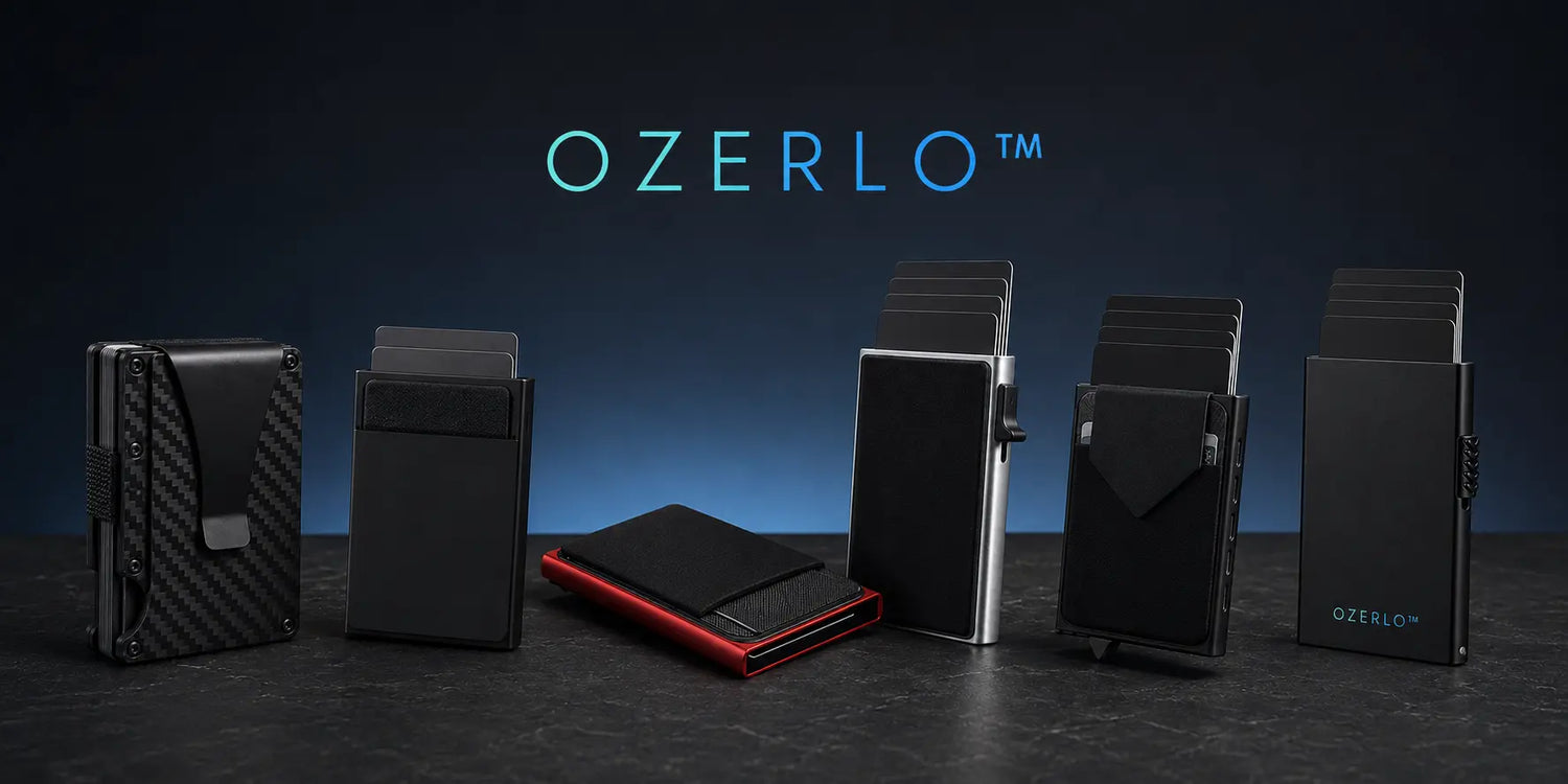 Ozerlo slim card holders with RFID protection and pop-up card access in six modern designs