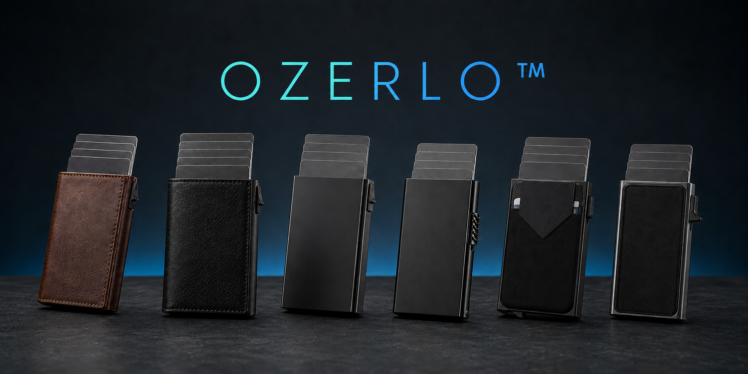 Ozerlo pop-up wallets in leather-style and metal designs with quick card access & RFID