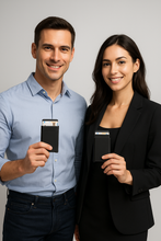 Load image into Gallery viewer, Man and woman holding black phone cases against a gray background