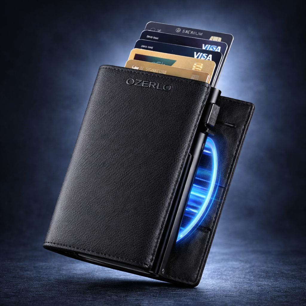 Black Ozerlo SlideGuard RFID pop-up wallet with cards