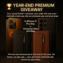 Load image into Gallery viewer, Promotional image for Ozerlo&#39;s year-end premium giveaway with phone cases and smartphones.