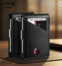 Load image into Gallery viewer, Carbon fiber black wallet with RFID protection on a white background