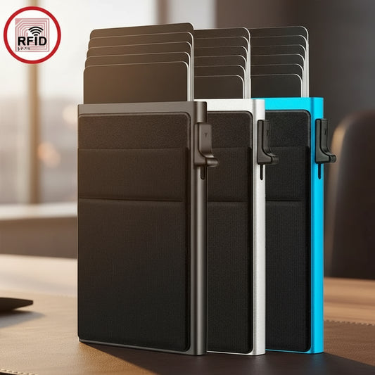 RFID blocking card holder with multiple slots on a white background