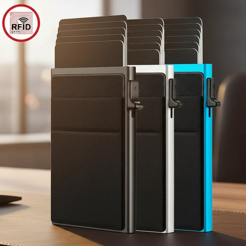 RFID blocking card holder with multiple slots on a white background